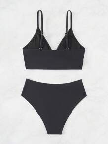SHEIN Swim Set de bikini unicolor, playa de verano - Negro - Ver 7