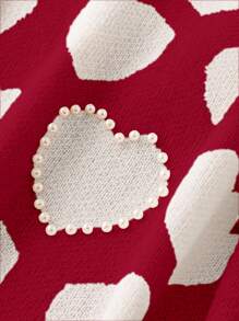 SHEIN LUNE Plus Size Contrast Lace Heart Pattern Sweater, Knit Pullover Fall Winter - Multicolor - View 3