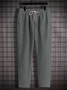 Manfinity VCAY Men's Loose Fit Notch Collar Short Sleeve Top And Drawstring Waist Pants - Grey - View 3