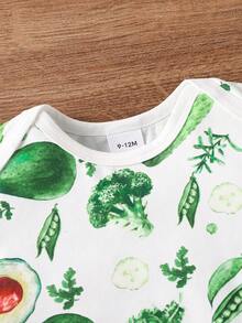 Body à manches courtes mignon imprimé de fruits et légumes verts pour garçon bébé, pour usage quotidien, été - Vert - Voir 4