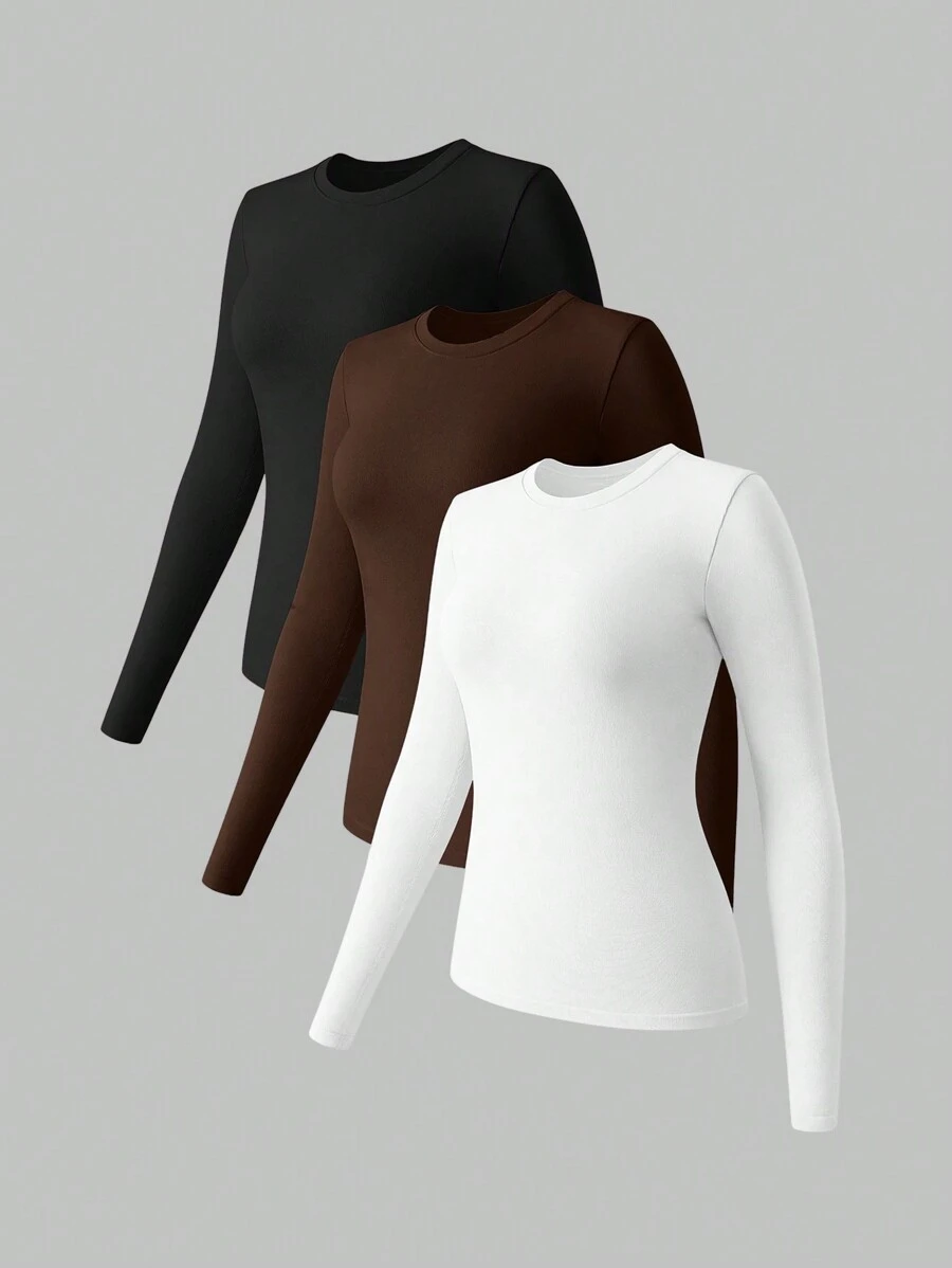 Breakform Solid Color Slim Fit Long Sleeve T-Shirt Fall Cloth For Women - Multicolor - View 1