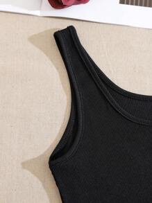 INAWLY Solid Scoop Neck Tank Top - Black - View 5