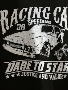 SHEIN Unity Sudadera básica de mujer con cuello redondo, forro térmico y estampado de letras automotriz - Negro - Ver 3