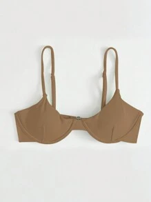 SHEIN Swim Parte superior del bikini halter con aros de unicolor para playa en verano - Camel - Ver 3