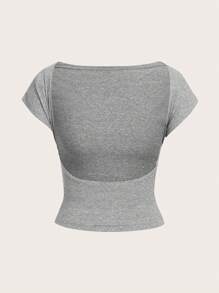 SHEIN MOD Áo thun nữ hở vai ngắn tay cánh dơi gợi cảm đa năng phù hợp cho mùa hè - Xám - Xem 2