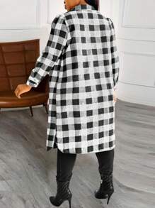 Calvaya 大尺碼格紋前開鈕中長洋裝 - 白色 - 查看 2