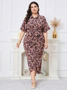Modelyn Plus Size Women's Short Sleeved Shirt Dress With Paisley Pattern - Multicolor - View 7