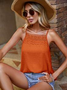 SHEIN Clasi 女士蕾絲拼接背心上衣 - 橘色 - 查看 5