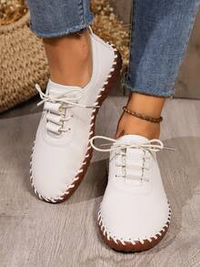 女鞋2024年春秋新款牛皮軟底軟皮平底防滑產婦休閒媽媽鞋 - 米色 - 查看 5