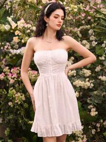 Aveloria Vestido Sin Tirantes De Diseño De Flores Dulce De Moda Para Mujer