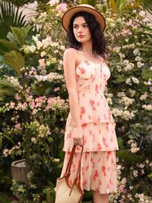 Aveloria Floral Print Frill Trim Cami Dress