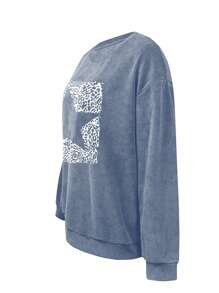 INAWLY Women's Leopard & Star Pattern Drop Shoulder Sweatshirt,Long Sleeve Tops Graduation,Back To School Outfits,Graduation,Teacher Outfits For Women,Back To School