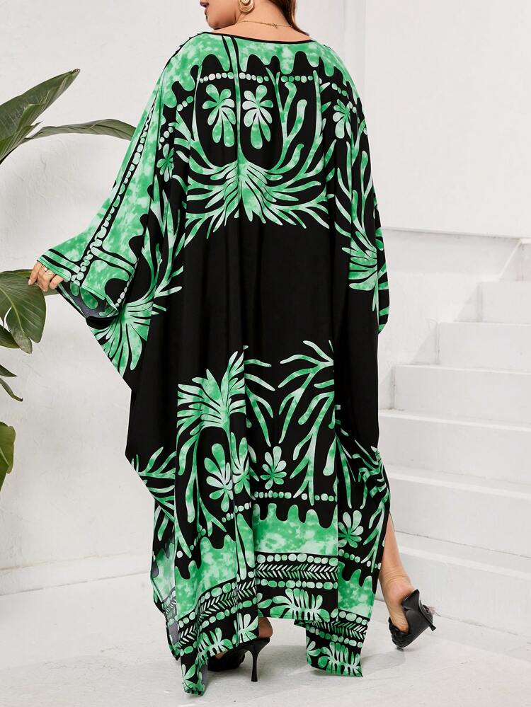 Women'S Plus Size Summer Batwing Sleeve Printed Maxi Kaftan Dress