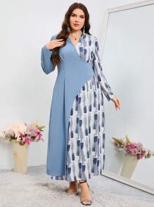 Modelyn Plus Size Printed Patchwork Wrap Dress - Multicolor - View 4