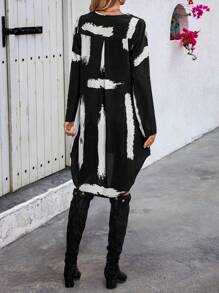 SHEIN Clasi Đầm Cao thấp Đồ họa Giải trí - Đen và trắng - Xem 2