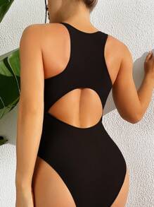 Vaytide Đồ bơi một mảnh không tay màu trơn có lưng khoét lưng dành cho nữ đi biển mùa hè - màu đen - Xem 3