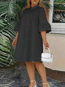 SHEIN Clasi Vestido Con Mangas Acampanadas Y Cuello Alto En Talla Grande