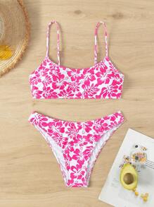 SHEIN Swim 全身印花比基尼套装，两件套泳衣泳装沙滩装夏季度假，夏日海滩 - 彩色 - 查看 9