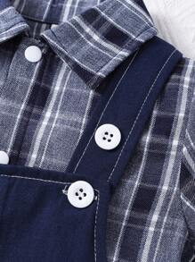 SHEIN 時尚休閒寶寶男夏季套裝,格紋短袖衫和工裝短褲 - 彩色 - 查看 3