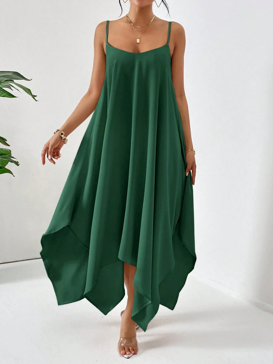 SHEIN Essnce 時尚寬鬆女裝長款綁帶連身裙 - 綠色 - 查看 1