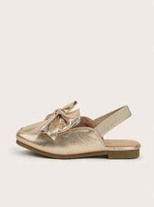 Girls' Flat Shoes With Bowknot Decor And Open Heel, Pink