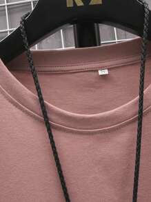 Manfinity Homme Camiseta casual de cuello redondo de unicolor para hombre, camiseta rosa para hombre, top rosa para hombre, camiseta lisa, camiseta color moca para hombre