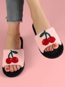 Dép lông hở mũi hình hoạt hình dễ thương mùa Thu/Đông dành cho nữ, dép đi trong nhà mềm mại và ấm áp, phù hợp mọi mùa, trang phục Giáng sinh, dép bông. - Hồng - Xem 3