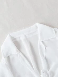 SHEIN Tween Girl Ruffle Hem & Button Detail Cami Dress And Shirt - Green - View 6