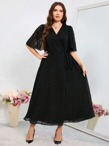 Modelyn Plus Size Solid Color Cutout Tie Wrap Dress Long Evening Dresses