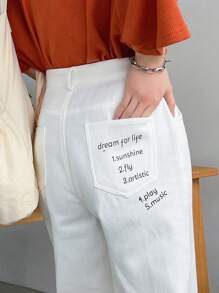 FRIFUL Women's Leisure Printed Sweatpants With Slogan Printing - White - View 5