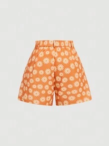 SHEIN MOD Giống cúc In Kích thước lớn Của phụ nữ Quần short - trái cam - Xem 2