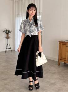 FRIFUL Women's Plant Printed Tie Front Short Sleeve Shirt