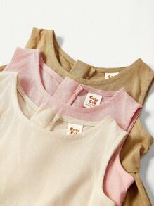 Cozy Pixies Baby Girl Solid Color Round Neck Sleeveless Waist Dress Set (Includes 3pcs) - Apricot - View 6