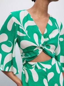 Maija Women's Printed Twist Knot Back Hollow Out Wide Leg Jumpsuit - Green - View 9