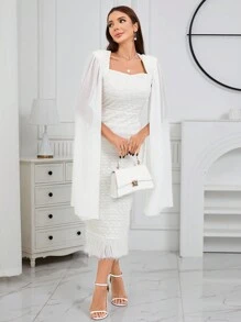 Modelyn Vestido Estilo Capa Con Tela Transparente Y Color Sólido Para Mujer - Blanco - Ver 5