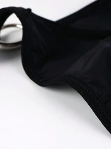 Men's Solid Color Sexy Thong With Circular Charm Decoration - Black - View 3