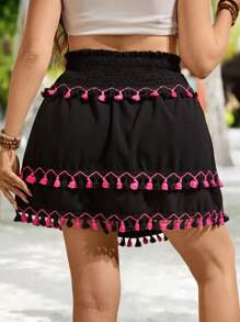 Breezaya Plus Größe Hohe Taille Asymmetrische Farbblock Quaste Rock