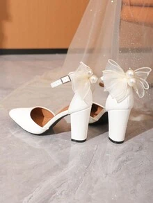 Timesize Của phụ nữ Giày cưới Với Nơ , Dày Đáy Trắng Dép xăng đan , Trắng Cao gót Với Giày cao gót dày , Cao gót , Làm việc Giày dép , Chính thức Giày dép , Làm Việc  Giày dép , Mùa hè Của phụ nữ Giày dép , Cô dâu Giày dép - trắng - Xem 4