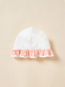 SHEIN Neugeborenes Baby Mädchen Kleid mit Kontrastfarben Peter Pan Kragen und Balonaärmeln, 2-teiliges Set mit Hut - Verschiedenfarbig - Übersicht 5