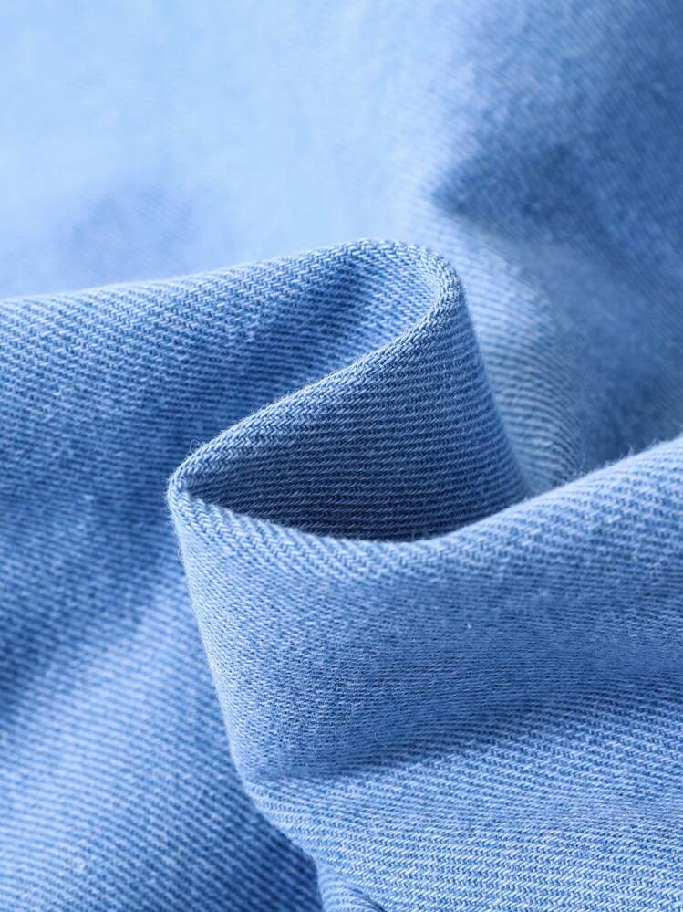 SHEIN Thiếu niên Con trai Giải trí Ngắn tay Xanh Áo denim , Cho mùa xuân Và Mùa hè Thiếu niên Con trai - Rửa nhẹ - Xem 7