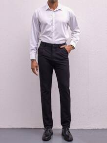Men's Straight Leg Casual Pants With Slanted Pockets - Black - View 5