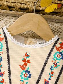 Baby Girl Floral Printed Patchwork Lace Edge Top And Skirt Set - Multicolor - View 6