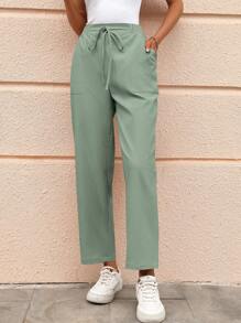 SHEIN LUNE 純色有口袋褲子 - 青碧色 - 查看 1