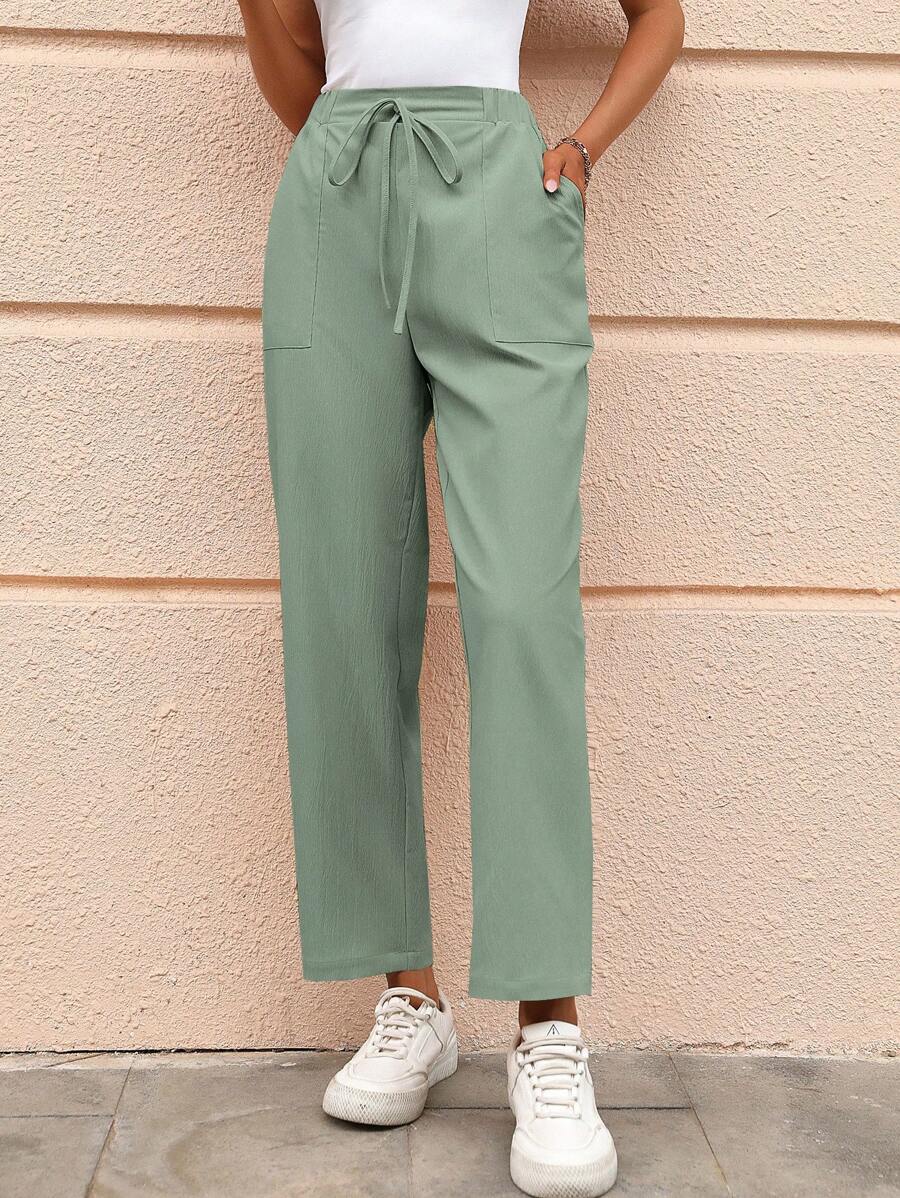 SHEIN LUNE 純色有口袋褲子 - 青碧色 - 查看 1