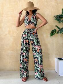 SHEIN Cottnline Two Pieces Bohemian Top And Pant - Multicolor - View 3