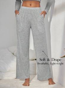 溜冰用斜口口袋鬆緊針織褲 - 灰色 - 查看 1