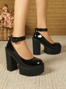 Fashion High Heel Pumps, Chunky Heel Casual High Heels For Ladies,Sexy,Mary Jane,Party,Platform Heels For Women - Black - View 5