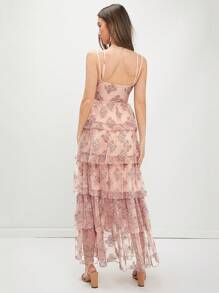 Enchnt Women's Floral Lace High Slit Spaghetti Strap Dress