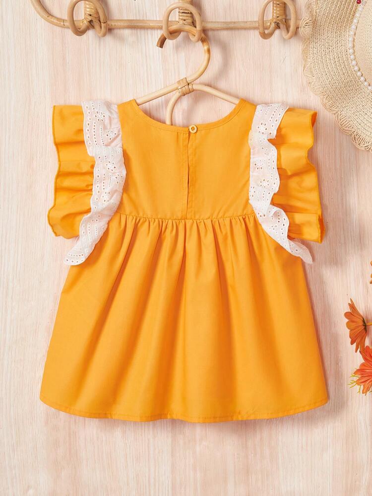 Young Girls' Summer Patchwork Hollow Out Embroidery Decorated Ruffle Hem Top