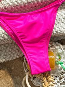 Swim Mod Vacation Good Life Printed 3-Piece Swimwear Set, String Bikini Set Outfit Beach Bikini Set Bathing Suit Summer,Summer Beach - Hot Pink - View 4